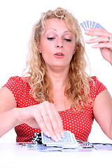 Image showing woman playing poker