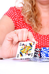 Image showing woman playing poker