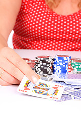 Image showing woman playing poker