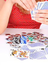 Image showing woman playing poker