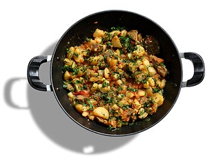 Image showing Roast in a saucepan on a white background