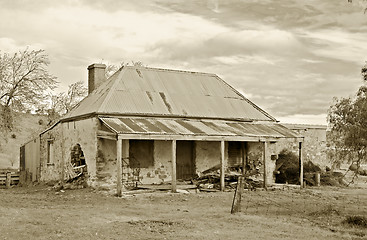 Image showing old farmhouse ruins in sepia