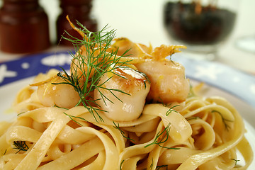 Image showing Fettucini With Scallpos