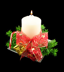 Image showing Xmas Candle With Bow And Decorations