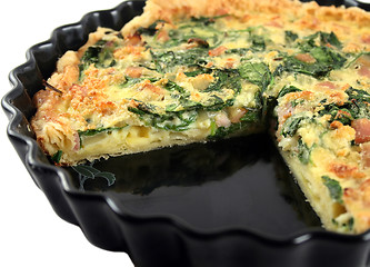 Image showing Sliced Spinach And Bacon Quiche