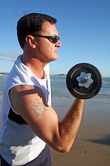 Image showing Weights Workout On The Beach