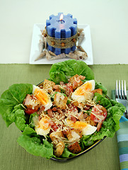 Image showing Caesar Salad And Candle