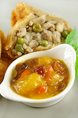 Image showing Mango Chutney With Samosa