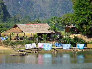 Image showing Mekong Laundry. Vang Vieng. Laos