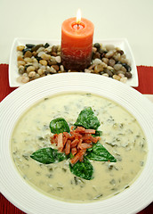Image showing Spinach Soup With Candle
