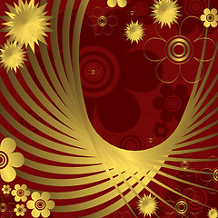 Image showing  Floral red and golden  background