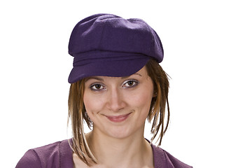 Image showing Portrait of a woman with a violet hat