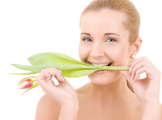 Image showing happy woman with flower