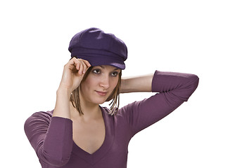 Image showing Woman in a violet hat