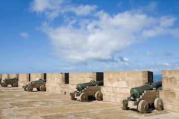 Image showing portuguese canons ramparts protective  wall essaouira morocco 