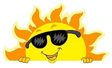 Image showing Cute lurking Sun with sunglasses
