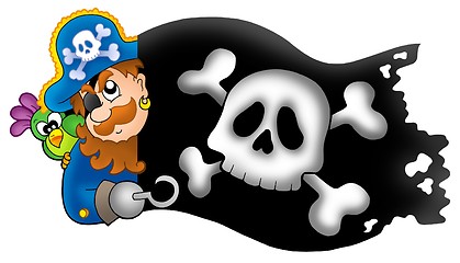 Image showing Lurking pirate with banner