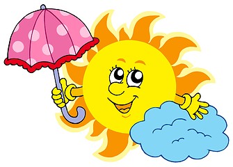 Image showing Cute cartoon Sun with umbrella