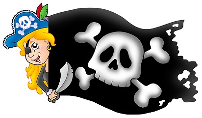 Image showing Lurking pirate girl with banner