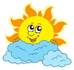 Image showing Cute cartoon Sun with clouds