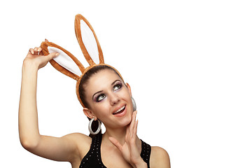 Image showing Young playful woman with bunny ears