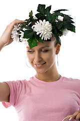 Image showing girl with flowers wreath