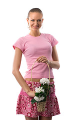 Image showing smiling girl with flowers basket