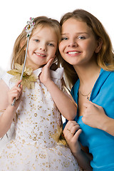 Image showing mother and daughter in festive dresses