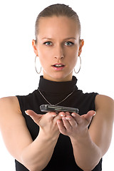 Image showing girl holding mobile phone