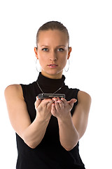 Image showing girl holding mobile phone