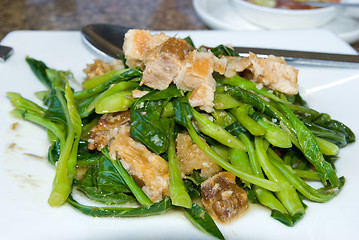 Image showing Thai crispy pork with Chinese kale