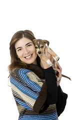 Image showing Woman with a puppy