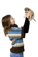 Image showing Woman with a puppy