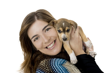 Image showing Woman with a puppy