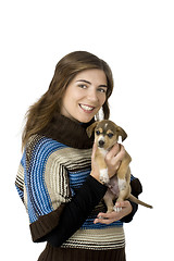 Image showing Woman with a puppy