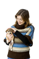 Image showing Woman with a puppy