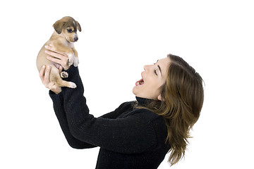 Image showing Woman with a puppy