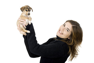 Image showing Woman with a puppy