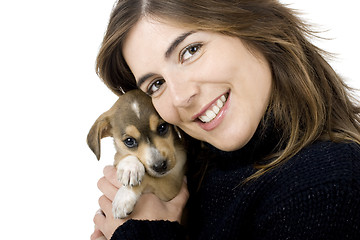 Image showing Woman with a puppy