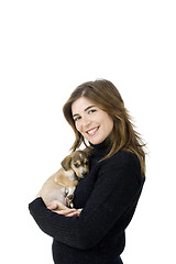 Image showing Woman with a puppy