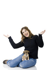 Image showing Woman with a puppy