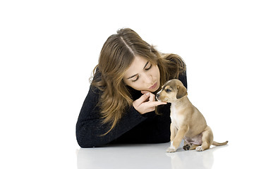 Image showing Woman with a puppy