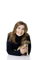 Image showing Woman with a puppy