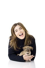 Image showing Woman with a puppy