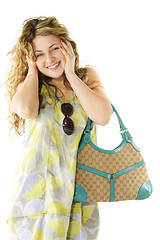 Image showing Cheerful woman with bag