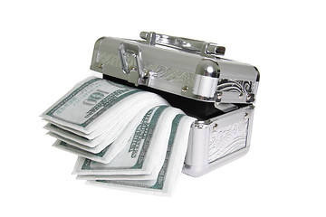 Image showing Metallic casket with fake money