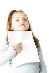 Image showing Little girl with blank paper