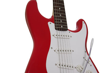 Image showing red and white guitar