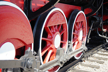 Image showing Old steam locomotive wheels