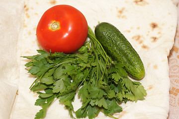 Image showing Bread and vegetables